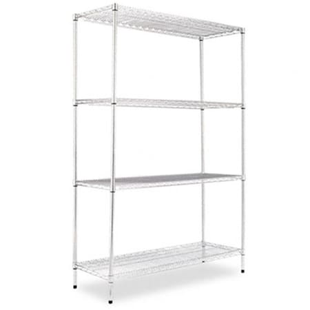 Finefabrics Wire Shelving Starter Kit- 4 Shelves- 48w x 18d x 72h- Silver FI192604